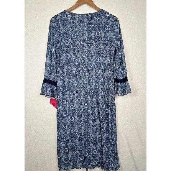 Y2K Babydoll Midi Dress NWT M/L  Blue Sweetheart Neck Bell Sleeve Stretch 90s - Picture 4 of 11